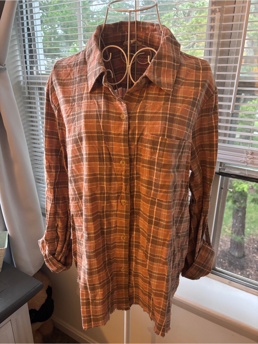 Casual Orange Plaid Button-Up Shirt for Men